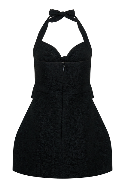 Ella Bow Detail Halter Mini Dress - Black