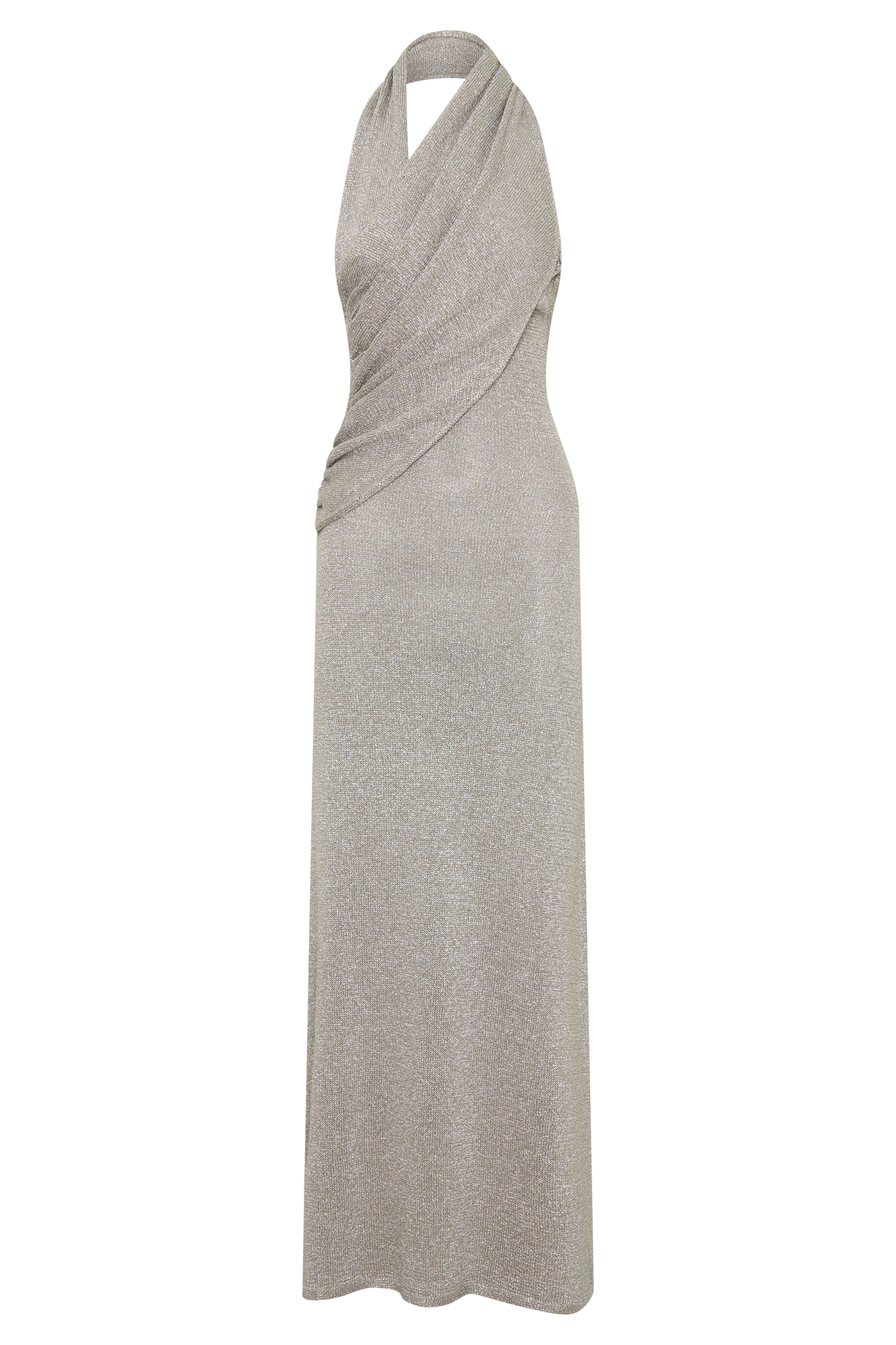 Elma Lurex Knit Halter Maxi Dress - Silver