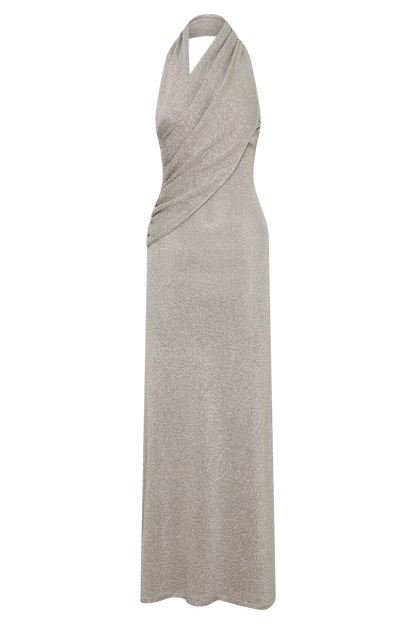 Elma Lurex Knit Halter Maxi Dress - Silver