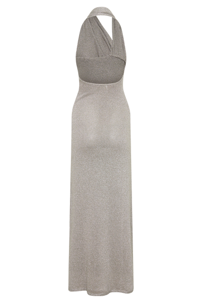 Elma Lurex Knit Halter Maxi Dress - Silver
