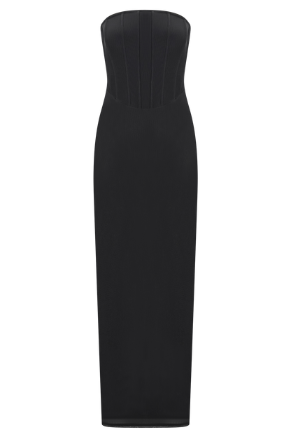 Gemma Strapless Mesh Maxi Dress - Black