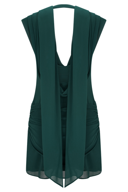 Giulia Chiffon Draped Mini Dress - Dark Emerald