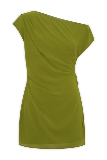 Hannah Asymmetric Neckline Mini Dress - Olive