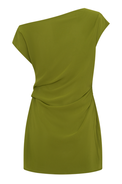 Hannah Asymmetric Neckline Mini Dress - Olive