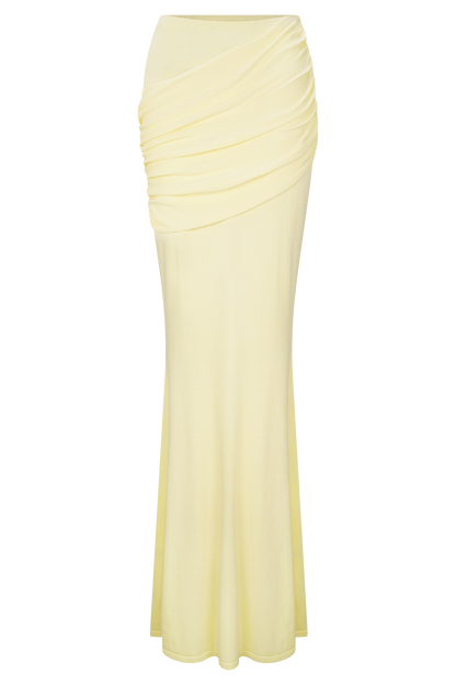 Irene Gathered Knit Maxi Skirt - Lemon