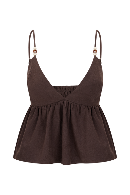Janayia Cotton Beaded Top - Dark Espresso