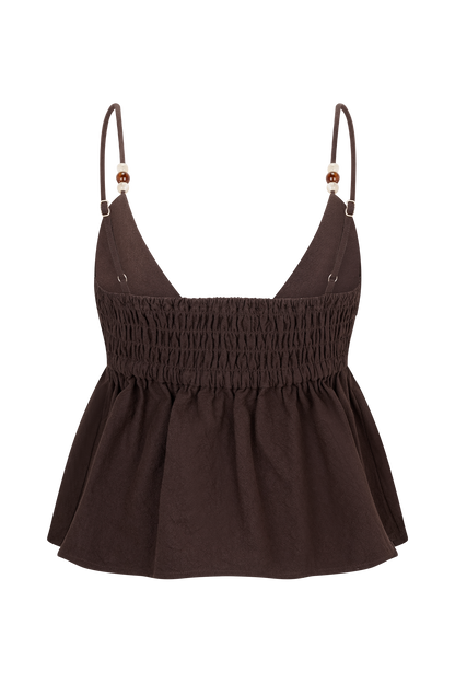 Janayia Cotton Beaded Top - Dark Espresso