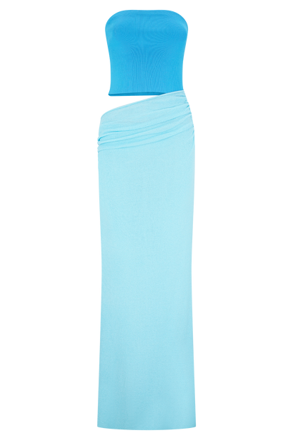 Jasiel Strapless Knit Maxi Dress - Cyan Blue