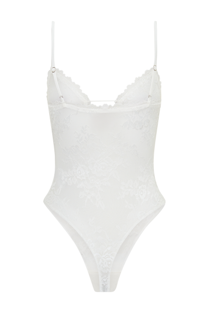 Jasper Sheer Plunge Lace Bodysuit - Ivory