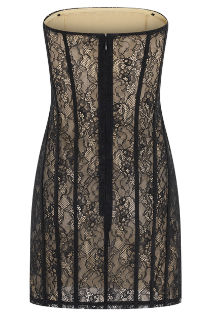 Jeannette Panelled Lace Mini Dress - Black