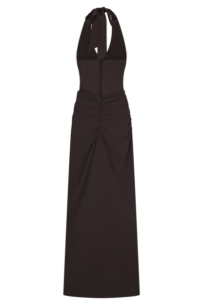 Jonna Chiffon And Mesh Maxi Dress - Dark Chocolate