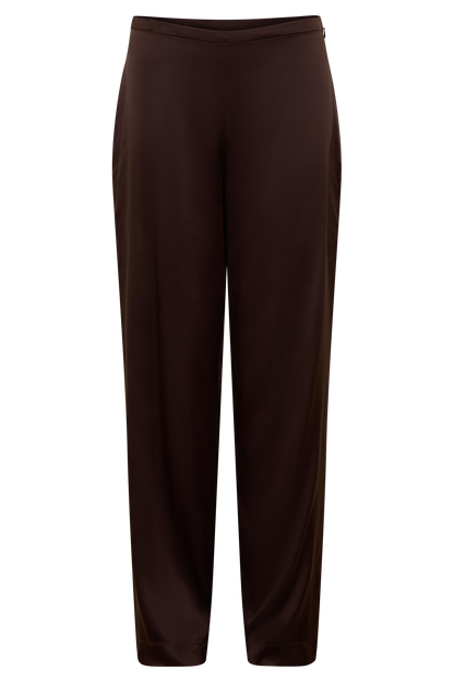 Kayla Silk Blend Straight Leg Pants - Dark Chocolate