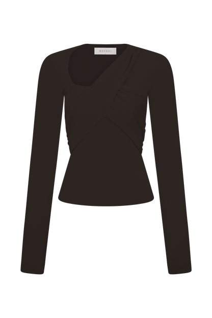 Kaylen Knit Long Sleeve Top - Dark Chocolate
