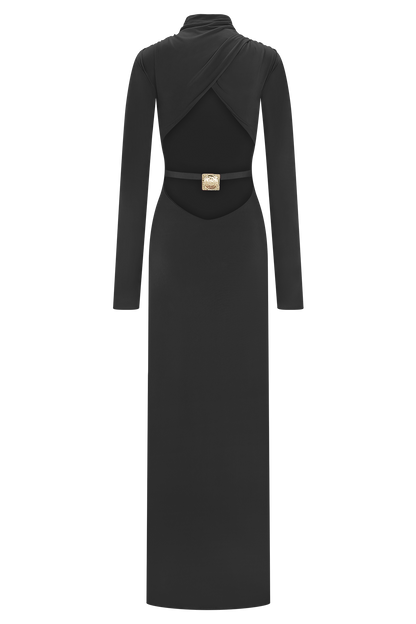Kiyah Slinky Cut Out Maxi Dress - Black