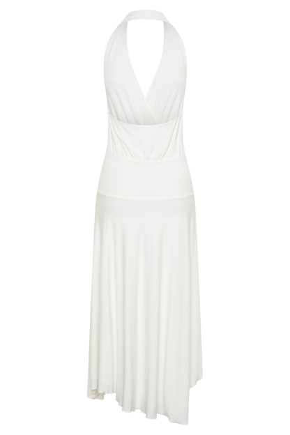 Krish Hankie Halter Midi Dress - White