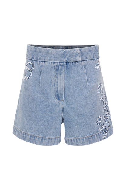Kylee Embroidered Shorts - Mid Blue