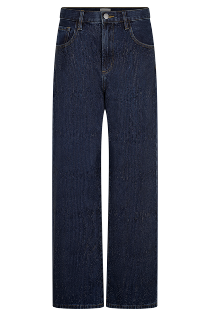Laina Mid Rise Diamante Denim Jeans - Midnight Blue