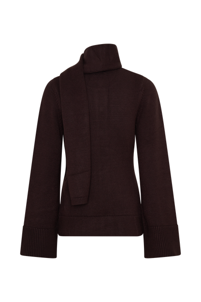 Lara Knit Cardigan With Scarf - Chocolate