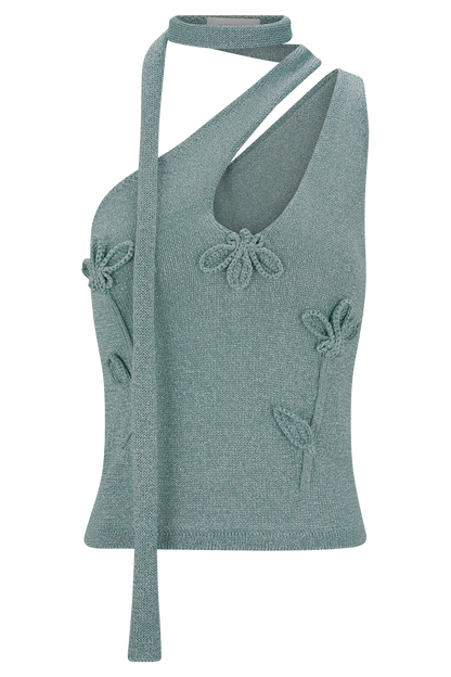 Leone One Shoulder Metallic Knit Top - Aqua