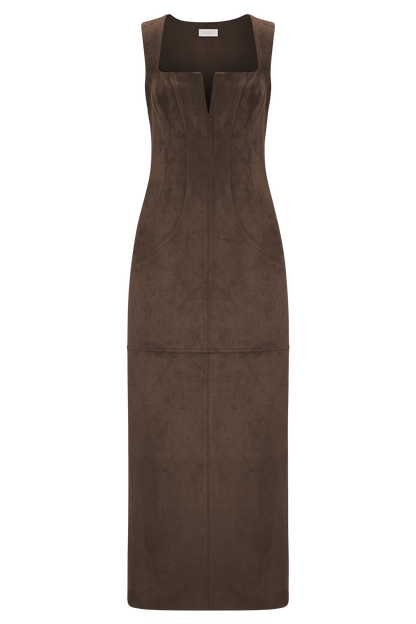 Liam Faux Suede Maxi Dress - Dark Chocolate