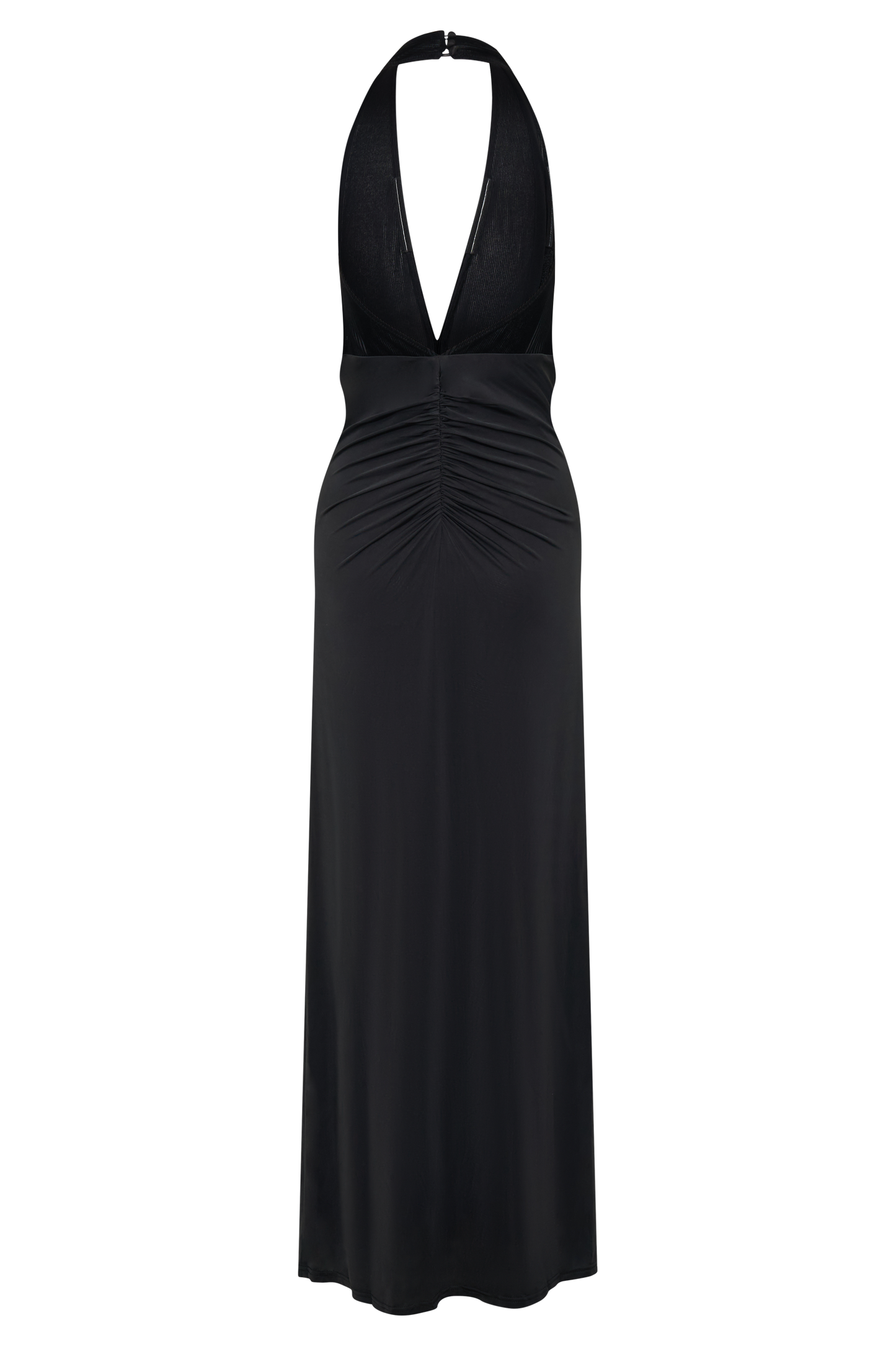 Lien Mesh Velvet Plunge Midi Dress - Black