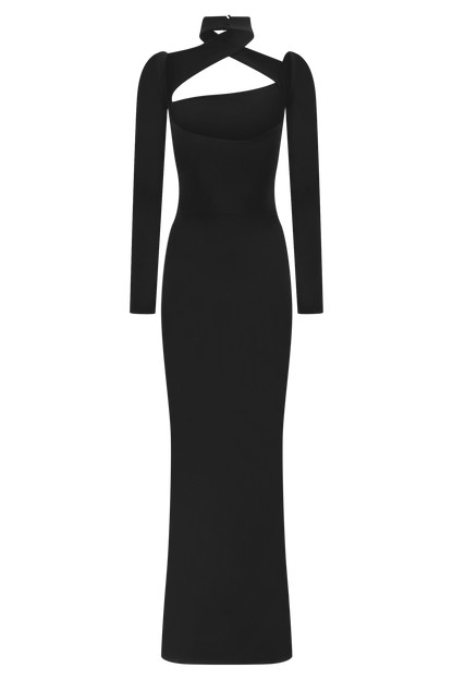 Lyndon Long Sleeve Slinky Maxi Dress - Black