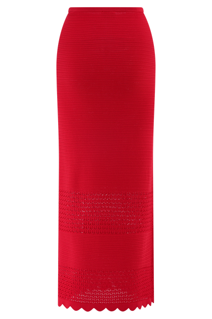 Madeline Scallop Knit Midi Skirt - Red