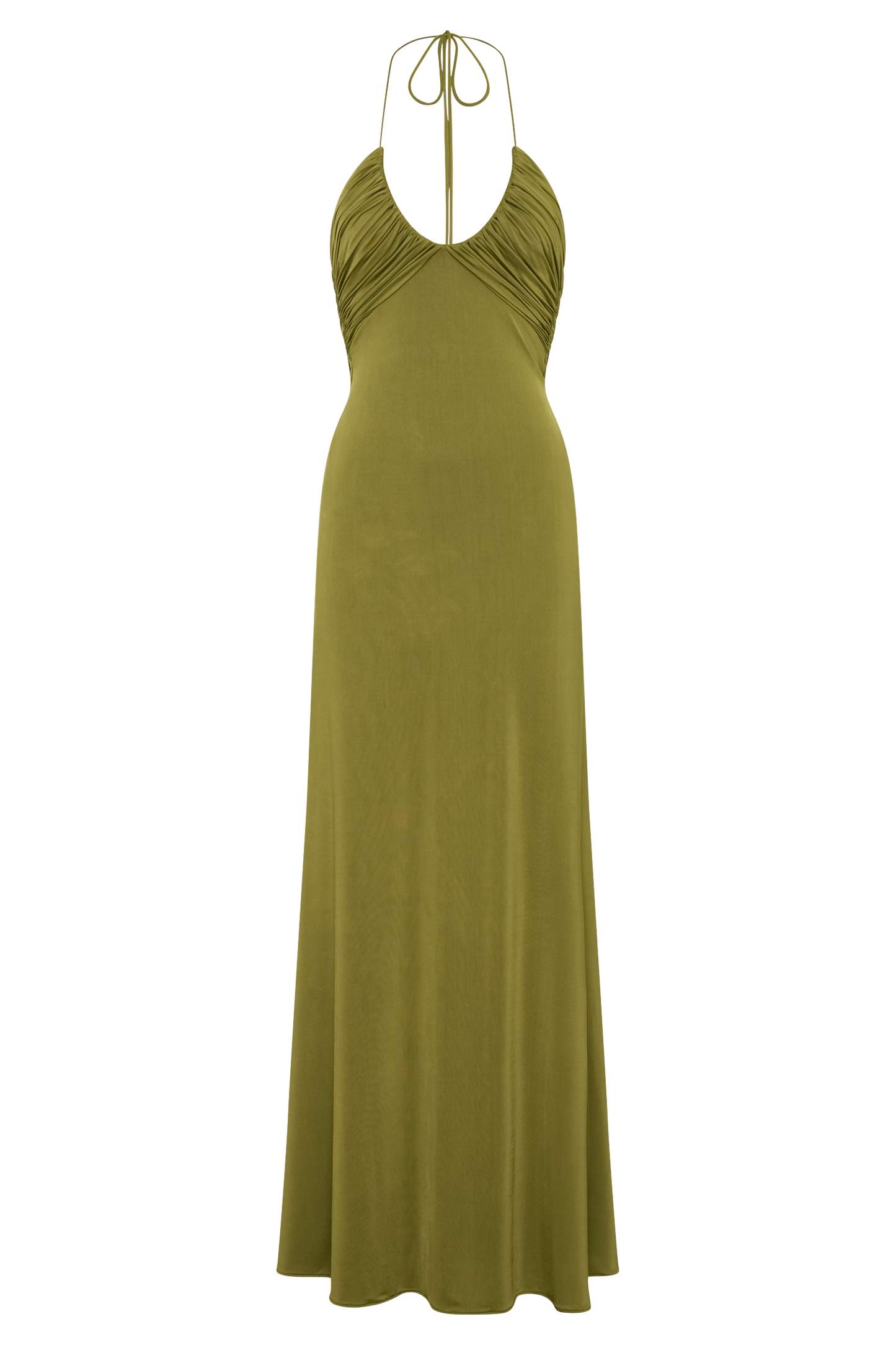 Maely Gathered Slinky Maxi Dress - Olive