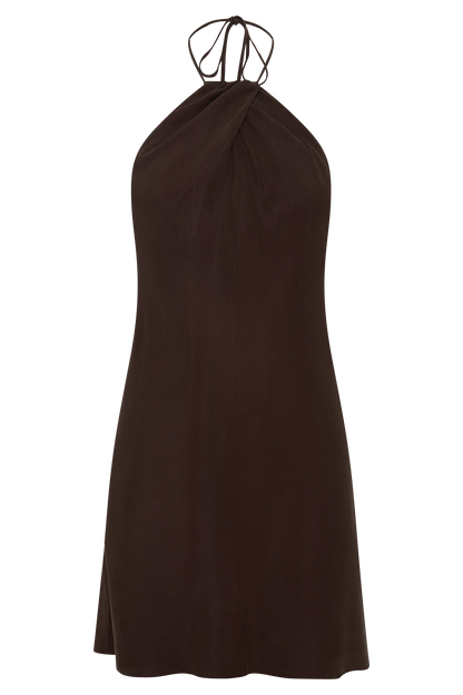 Maggie Cupro Halter Mini Dress - Dark Chocolate