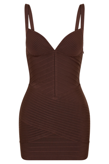 Maison Bandage Knit Mini Dress - Chocolate