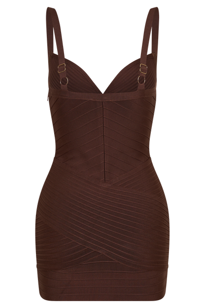 Maison Bandage Knit Mini Dress - Chocolate