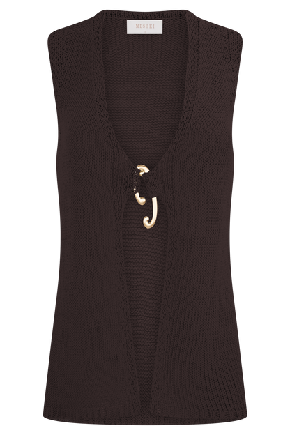 Malani Knit Top With Hardware - Chocolate