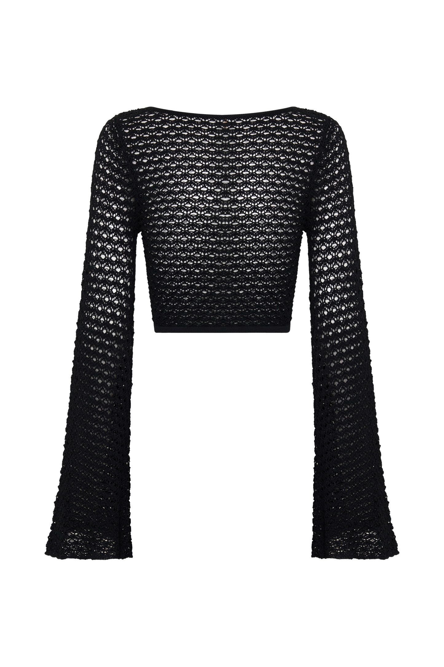 Mania Crochet Long Sleeve Cropped Top - Black