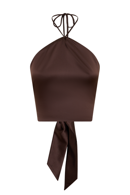 Mariana Halter Silk Blend Sleeveless Top - Dark Chocolate