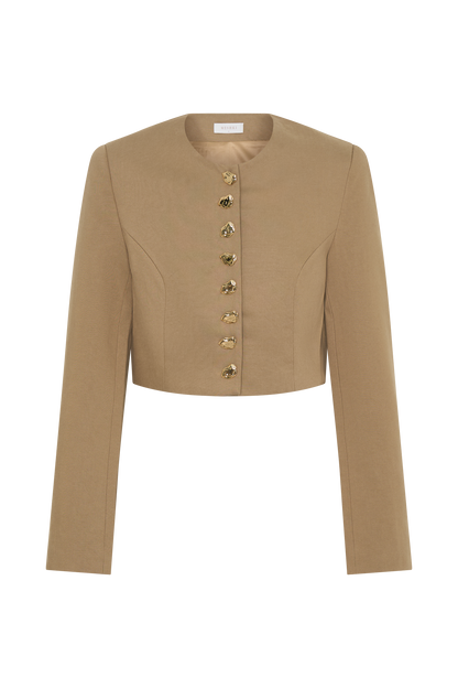 Marielle Button Up Cropped Jacket - Taupe