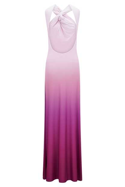 Marlee Asymmetrical Slinky Maxi Dress - Ombre Pink