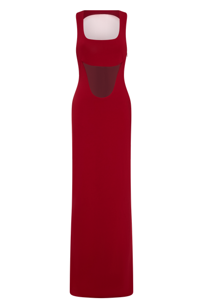 Marlon Crepe And Mesh Maxi Dress - Cherry Red