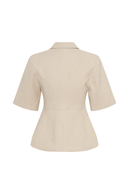 Martine Short Sleeve Linen Top - Natural