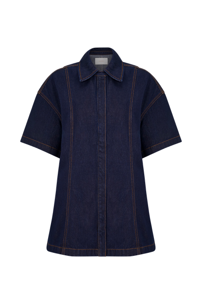 Maya Oversized Denim Shirt - Indigo Blue