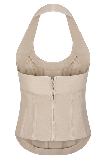 Meadow Denim Corset Halter Top - Stone Wash