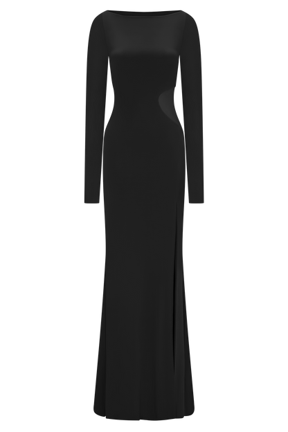 Megan Slinky And Mesh Maxi Dress - Black