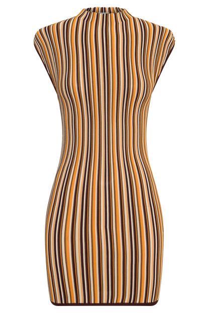 Meggie Striped Sleeveless Mini Dress - Orange/Chocolate