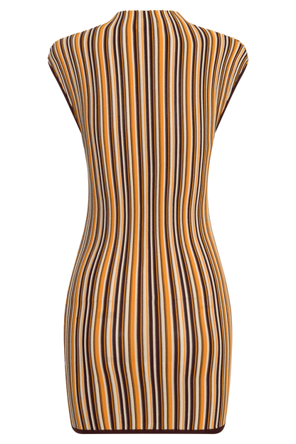 Meggie Striped Sleeveless Mini Dress - Orange/Chocolate