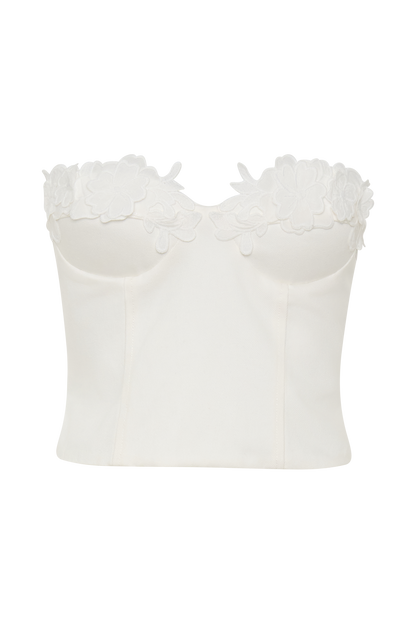 Melany Applique Denim Bustier - White