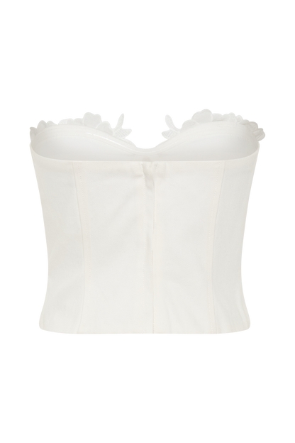 Melany Applique Denim Bustier - White