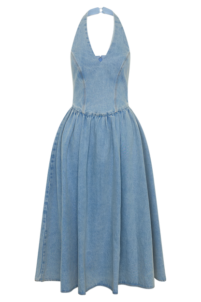 Miller Denim Halter Midi Dress - Classic Blue