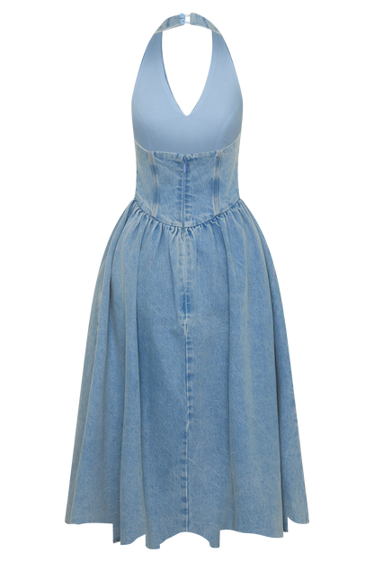 Miller Denim Halter Midi Dress - Classic Blue