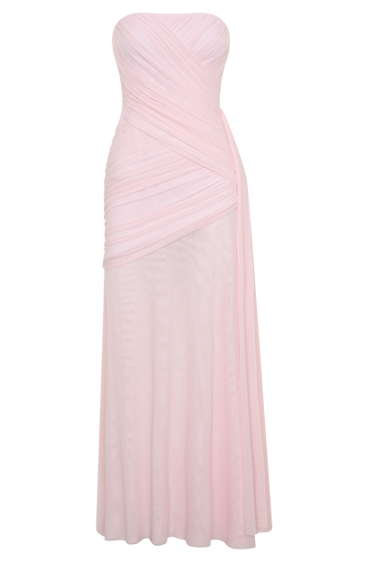 Monet Strapless Ruched Mesh Maxi Dress - Ballet Pink