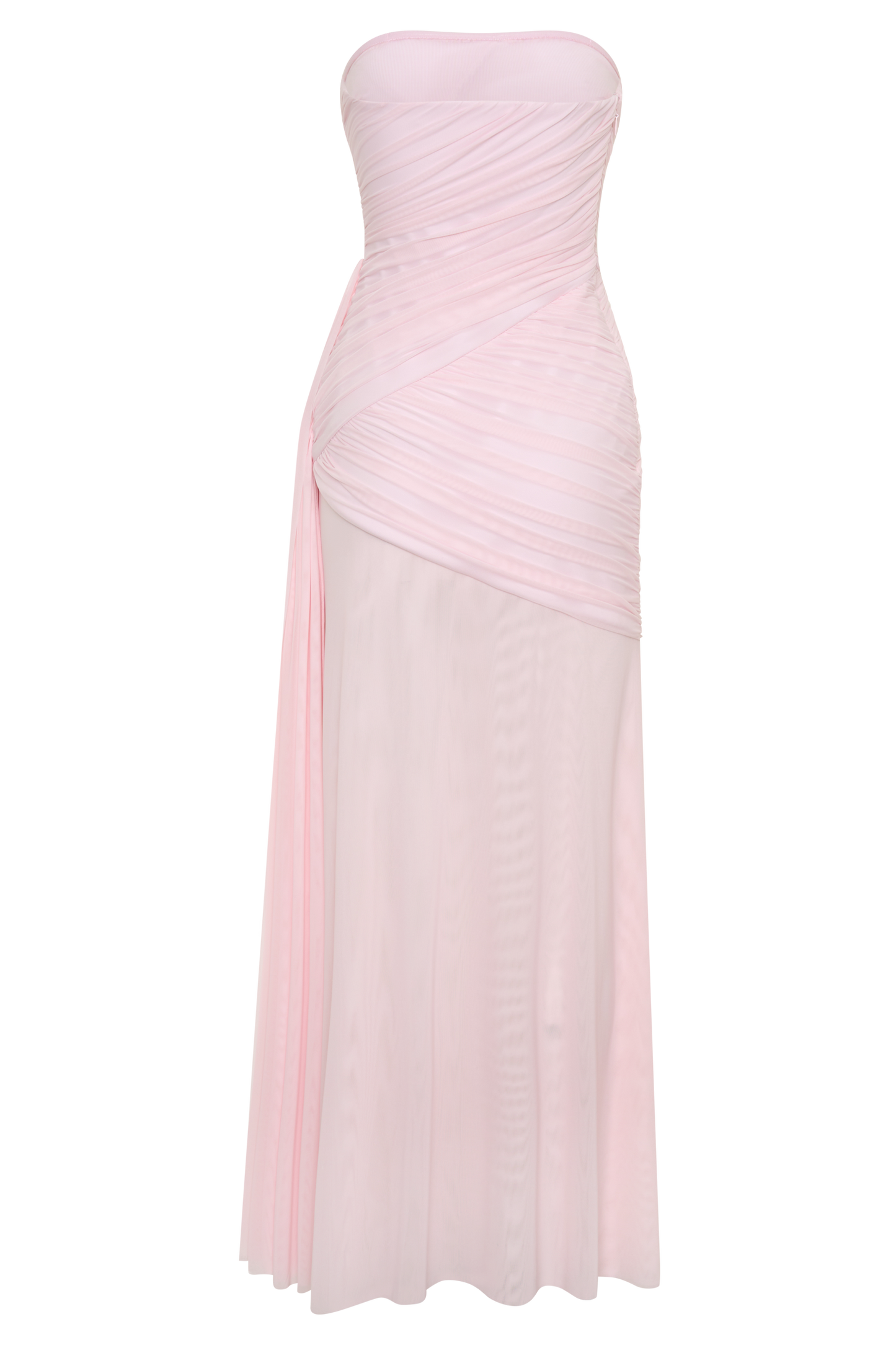 Monet Strapless Ruched Mesh Maxi Dress - Ballet Pink