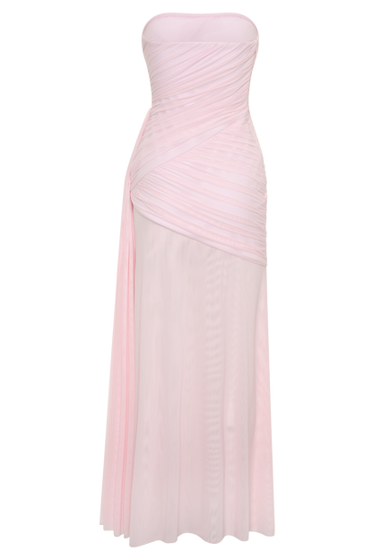 Monet Strapless Ruched Mesh Maxi Dress - Ballet Pink